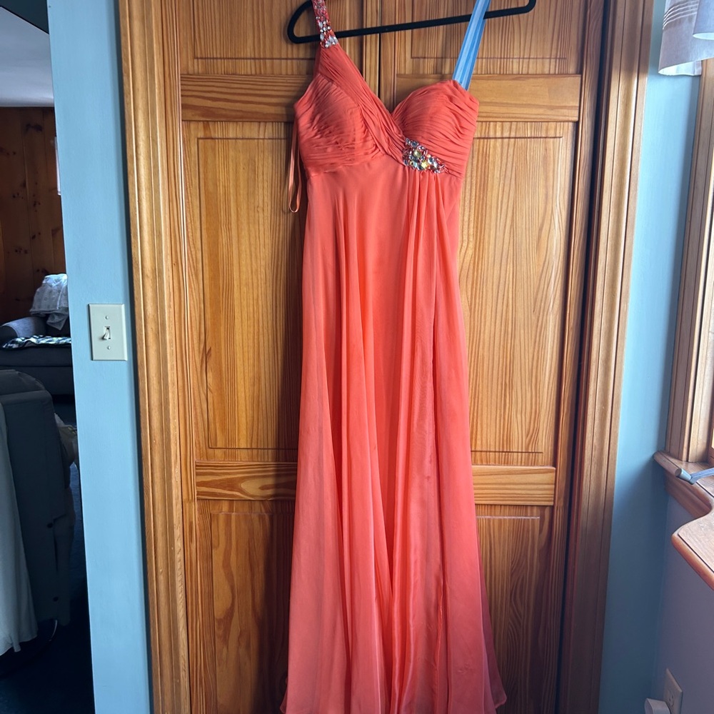 Mac Duggal Asymmetrical Coral Prom Gown